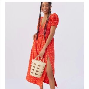 Urban Outfitters Red Floral Midi Dress